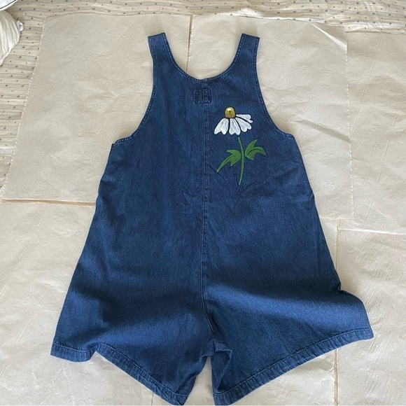 SunBelt Denim overalls Painted white daisies Front pockets Decorative buttons S - Picture 3 of 14